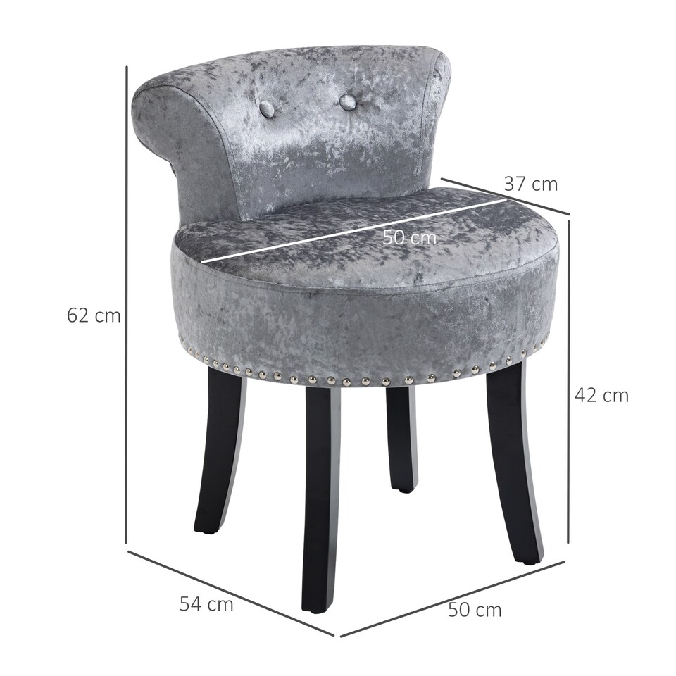 image 1 of HOMCOM Dressing Table Stool with Rubber Wood Legs, Ice Velvet Vanity Stool for Living Room Bedroom, Grey