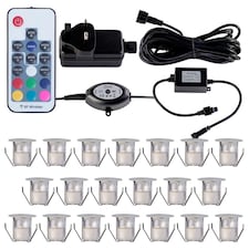 Set of 20 - 30mm IP67 Colour Changing LED Decking Kit with Photocell | Chrome | Clear | 20