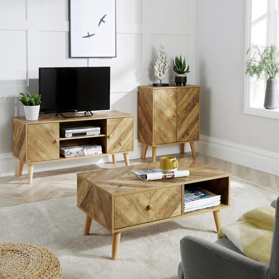 image 1 of TV Stand 2 Door Black Frame Open Storage Media Entertainment Home Furniture | Brown