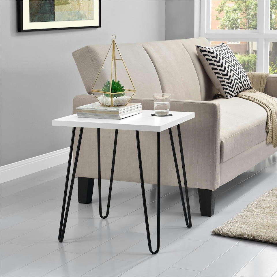 image 1 of Owen Retro End Table in White / Black Legs White | White