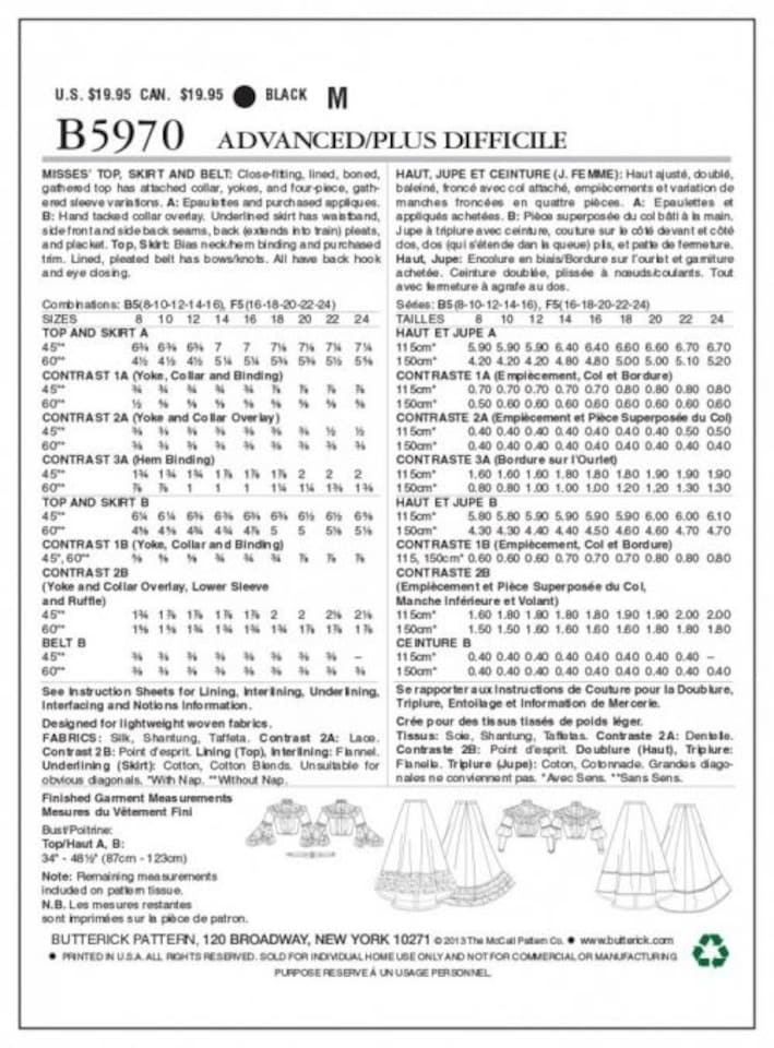 image 1 of Butterick 5970 Paper Sewing Pattern – Women’s Costumes & Vintage Style, UK Sizes 16–18–20–22–24, Advanced