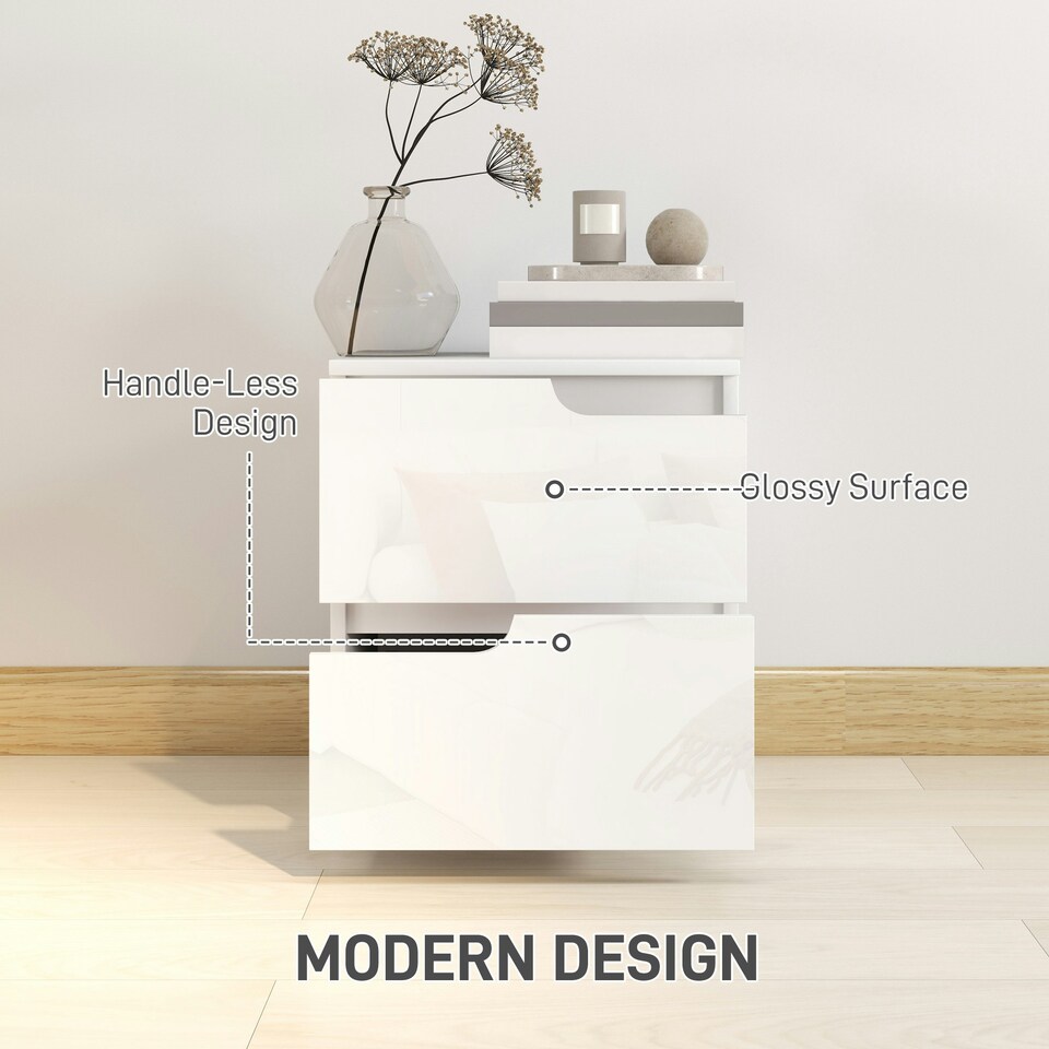 image 1 of HOMCOM Modern Bedside Table with 2 Drawers for Bedroom, Living Room, White