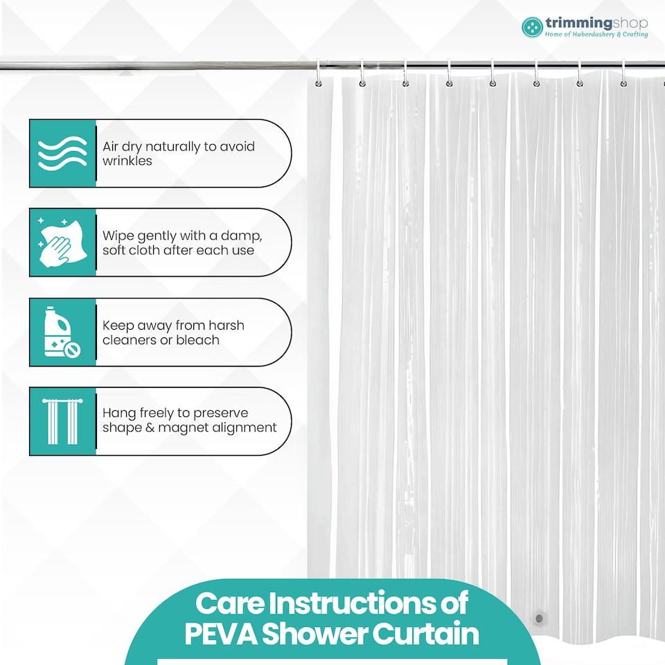 image 1 of PEVA Transparent Bathroom Shower Curtain with 12 Hooks - 180x200cm