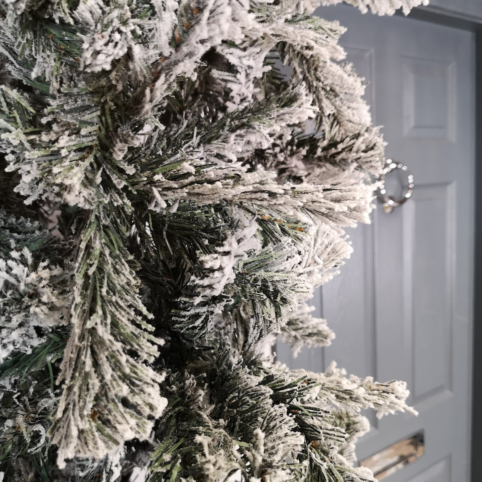 image 1 of 8ft Indoor Flocked PVC Christmas Tree Arch with Snow Tips and Flat Top