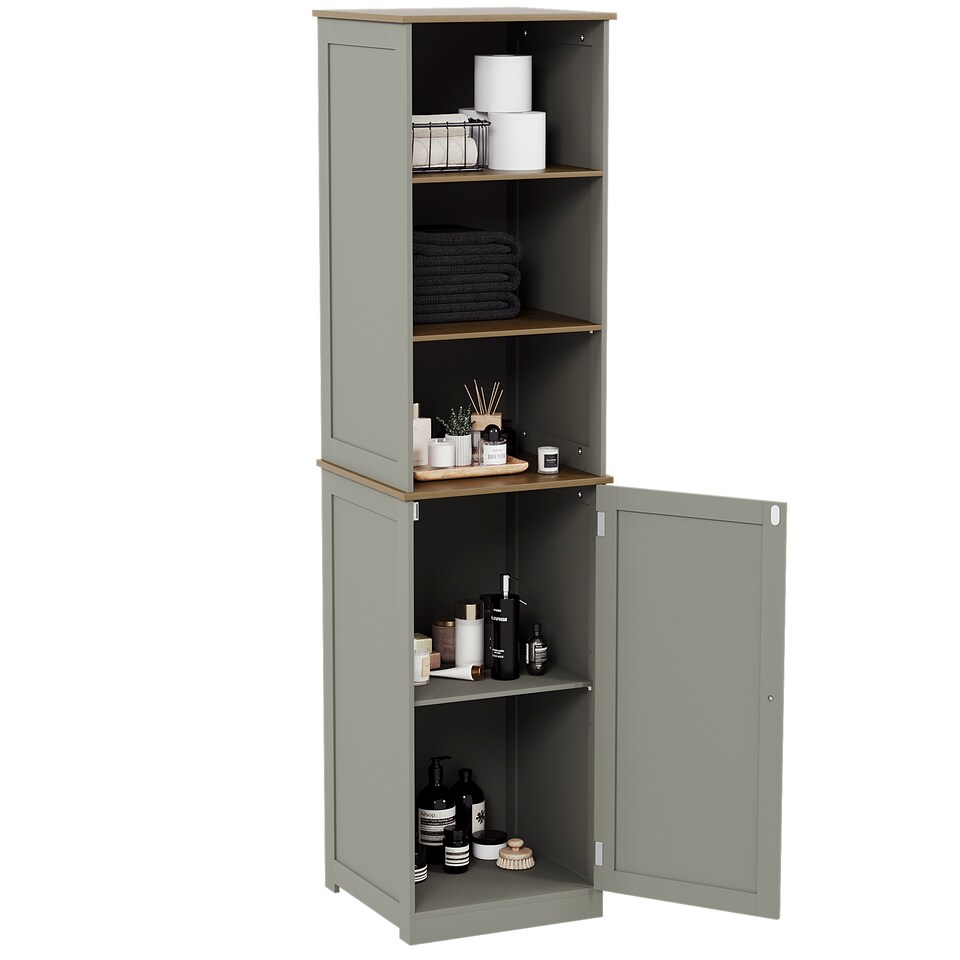 image 1 of Bath Vida Priano 1 Door 2 Shelf Tall Bathroom Cabient, Grey & Oak
