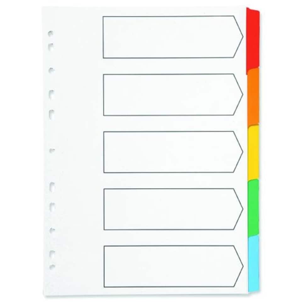 image 1 of A4 White 5-Part Multi-punched Reinforced Board Multi-Colour Blank Tabs Index