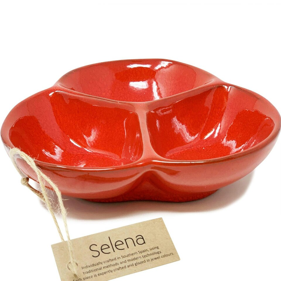 image 1 of Verano Spanish Ceramics Selena Glazed Medium Snack Trio Dish - 18cm Red Red