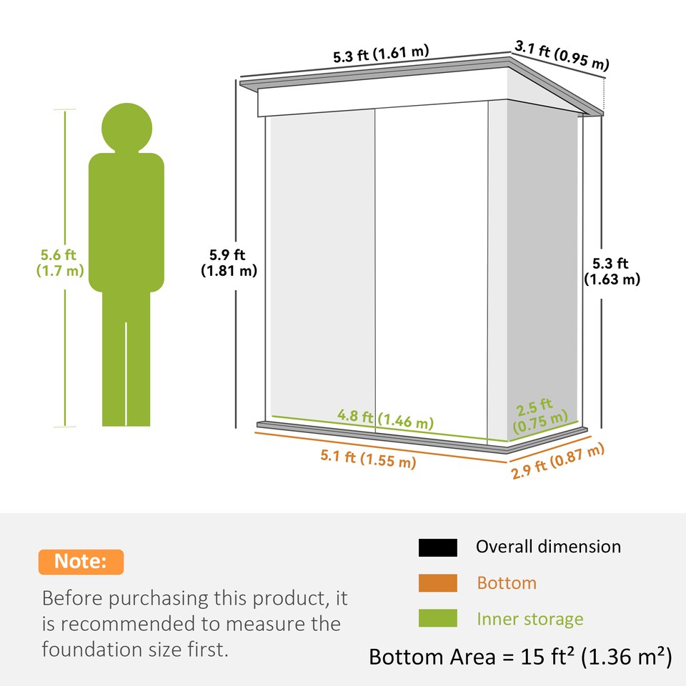 image 1 of Outsunny 5x3ft Garden Shed, Steel Small Shed, Outdoor Leanto Shed with Adjustable Shelf, Lock and Gloves for Patio, Garden, Grey with Foundation Kit