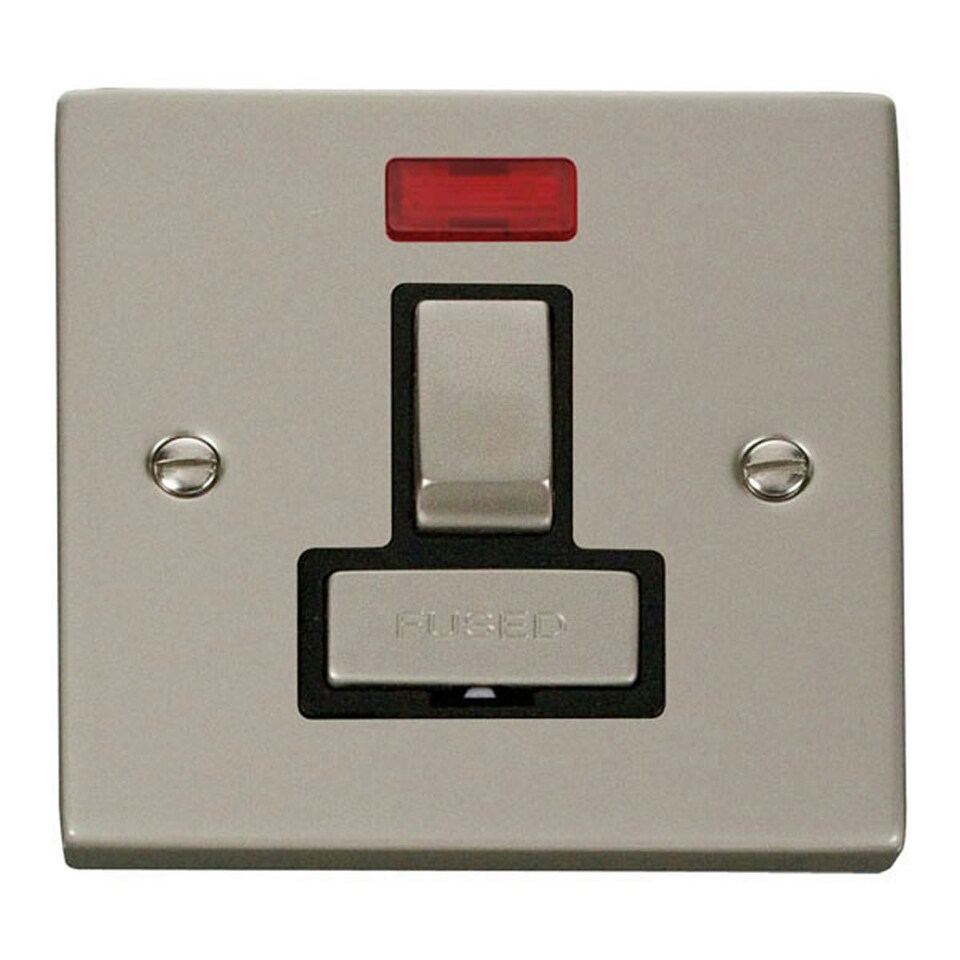 SE HOME Pearl Nickel 13A Fused Ingot Connection Unit Switched With Neon Black | Pearl Nickel