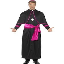 Cardinal Costume - Black - with Robe - Mock Belt - Hat & Cross Necklace - 44691L