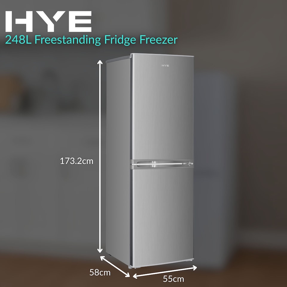 image 1 of HYE 50-50 Freestanding Fridge Freezer, 248 Litre, 55cm, Silver - RF01FF248S01