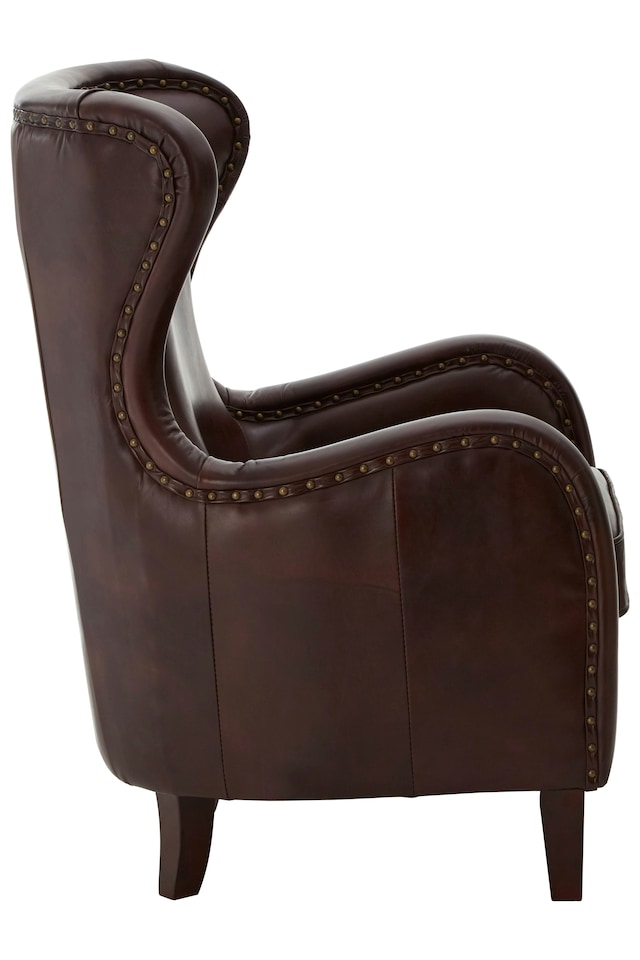 image 1 of Dark Coffee Leather Armchair,Accent Chair, Leather Upholstered Lounge Chair,Wingback Ocassional Chair | Brown