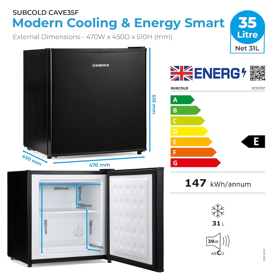 image 1 of Subcold Eco35F Mini Freezer 31 Litre Net Capacity with Energy Class E