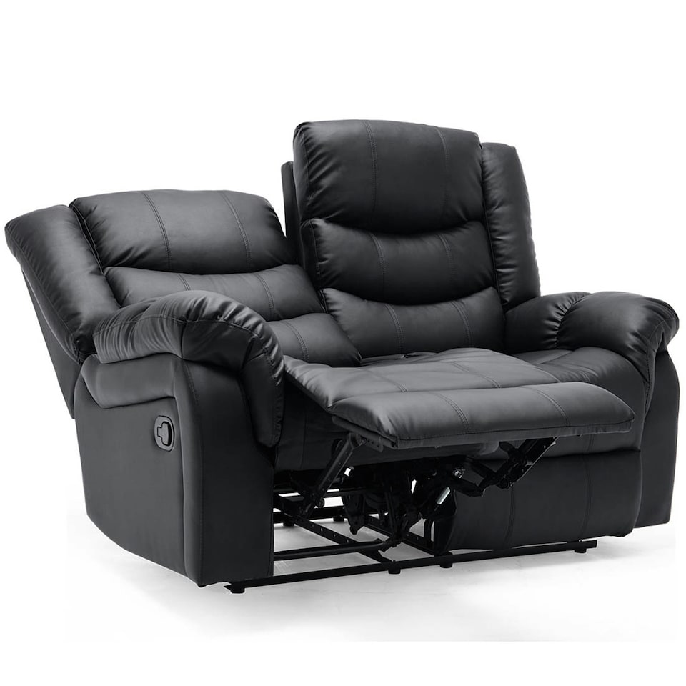 image 1 of Seattle 2 Seater Manual High Back Bonded Leather Recliner Sofa (Black)