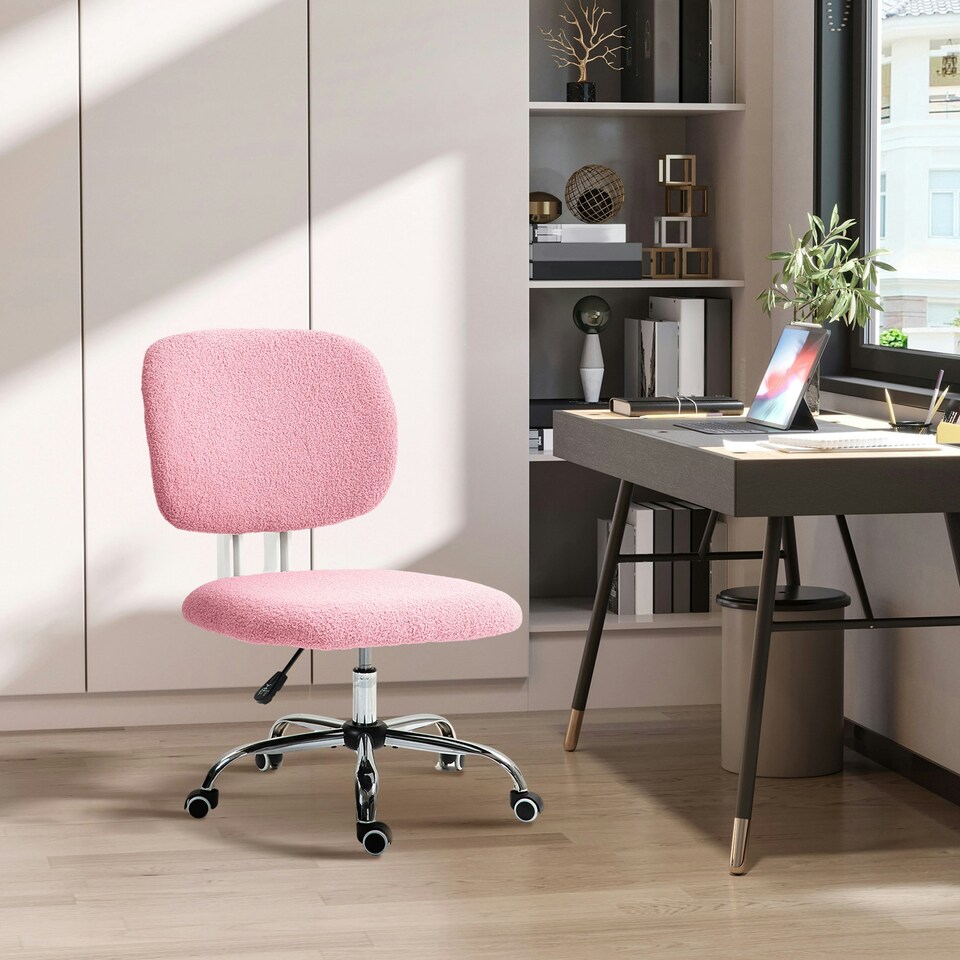 image 1 of Vinsetto Fluffy Home Office Chair with Adjustable Height, Armless, Pink