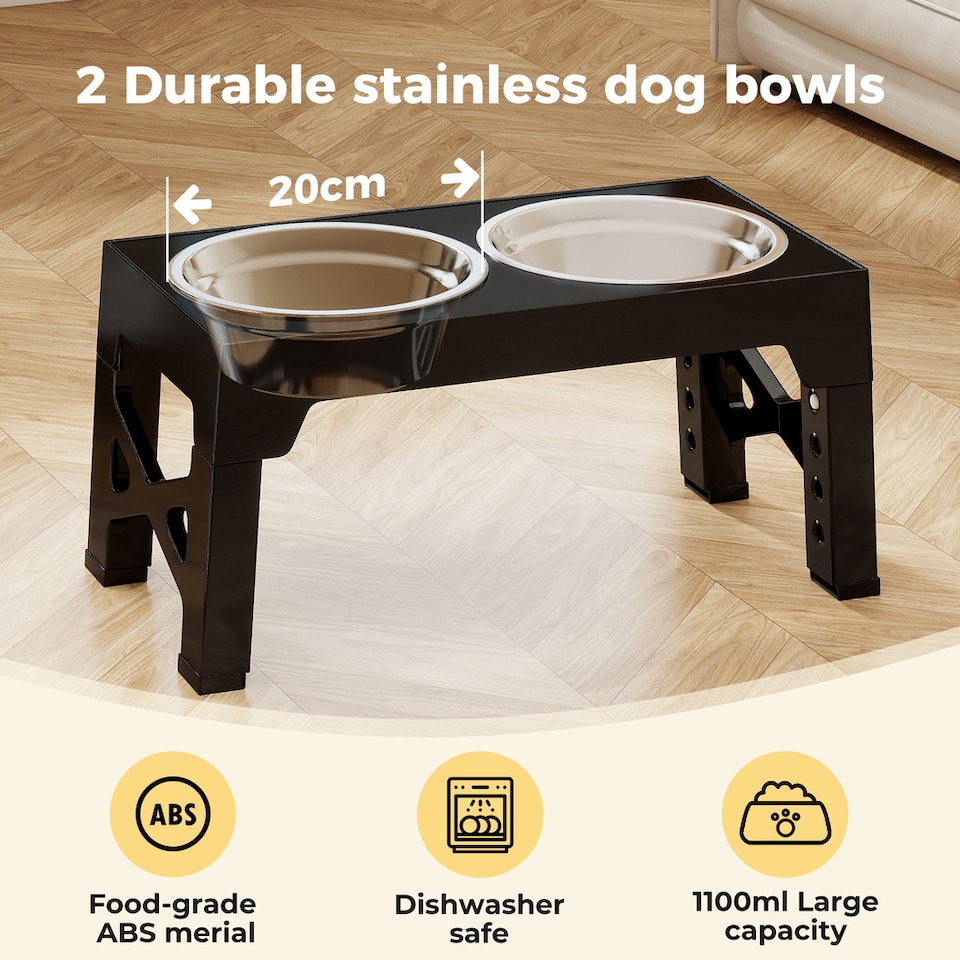 image 1 of Skylos Dog Raised Elevated Pet Feeding Bowls Stainless Steel Adjustable Stand