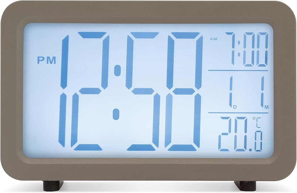 image 1 of Acctim Harley Superbrite Modern Digital Alarm Clock | Grey | Pigeon Grey