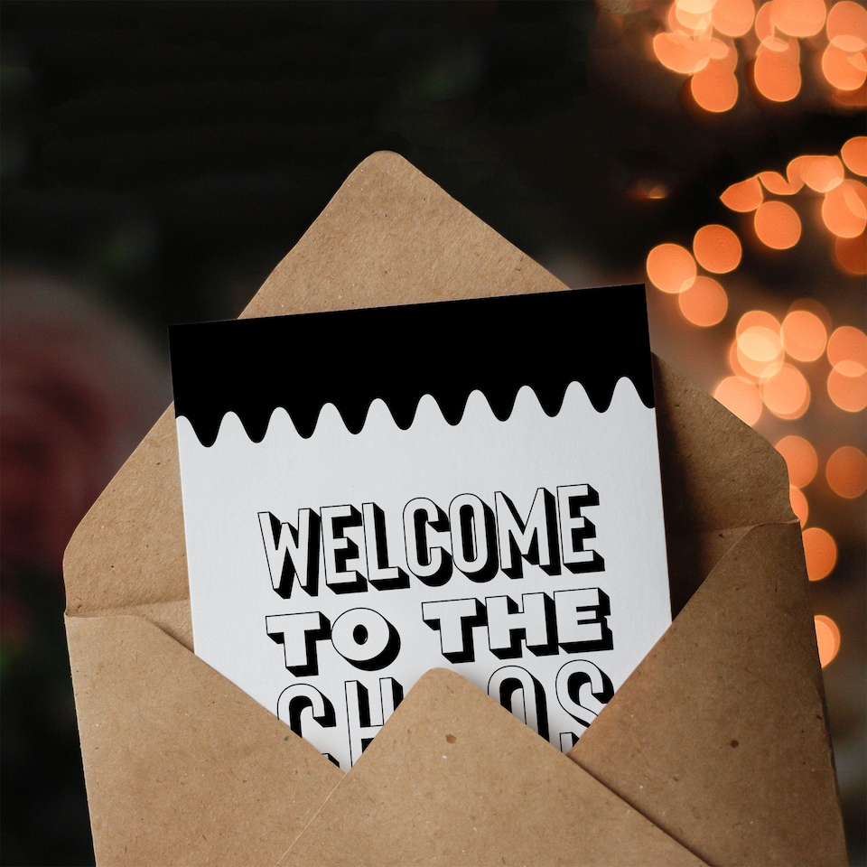 image 1 of Welcome To The Chaos Black White Modern Funny Housewarming Card