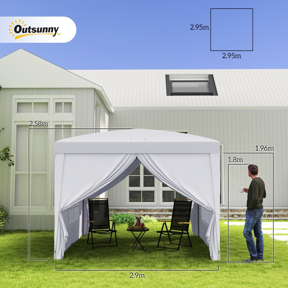 image 1 of Outsunny 3x3(m) Garden Pop Up Gazebo Canopy Marquee w/ Carry Bag, White