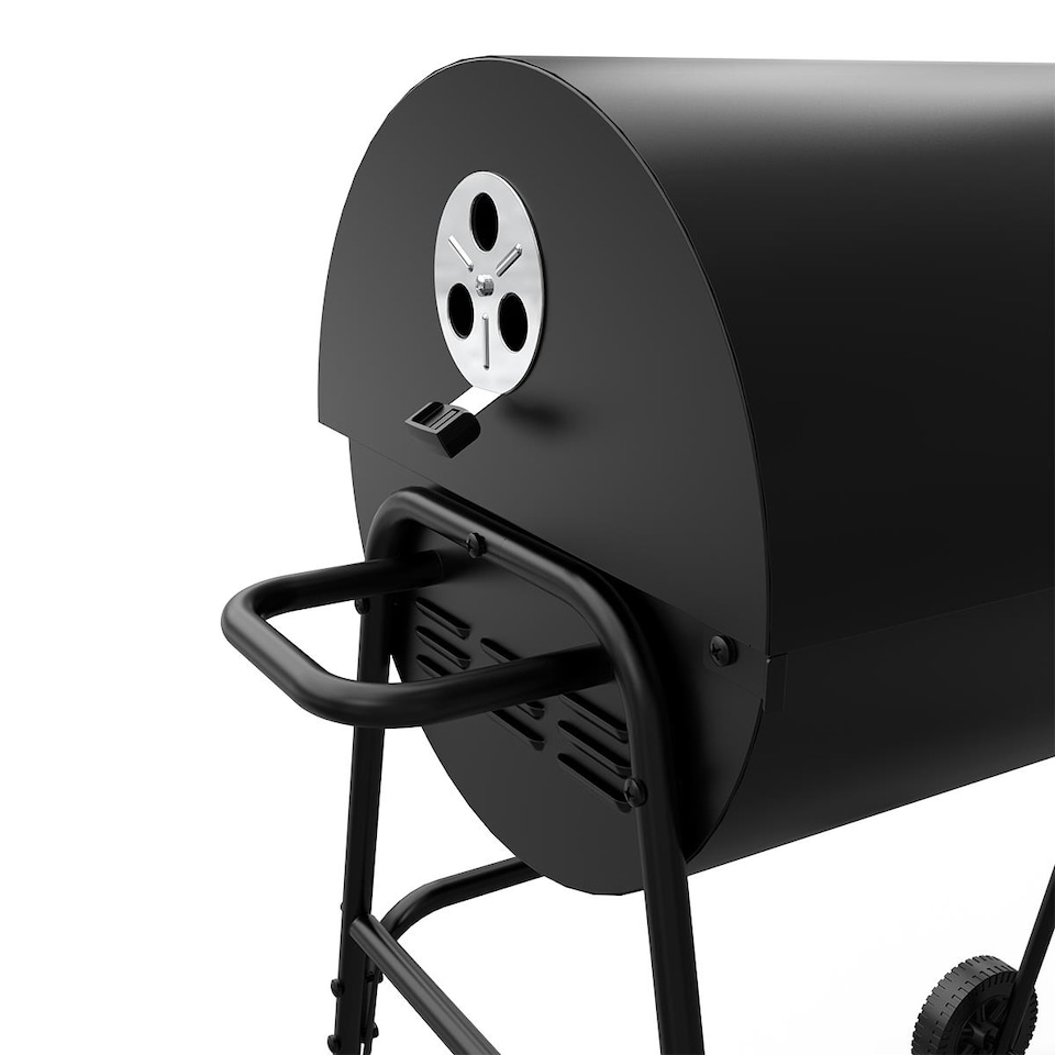 image 1 of House of Home BBQ Barrel Charcoal Grill with Lid Thermometer, Portable Trolley Smoker, Wheels
