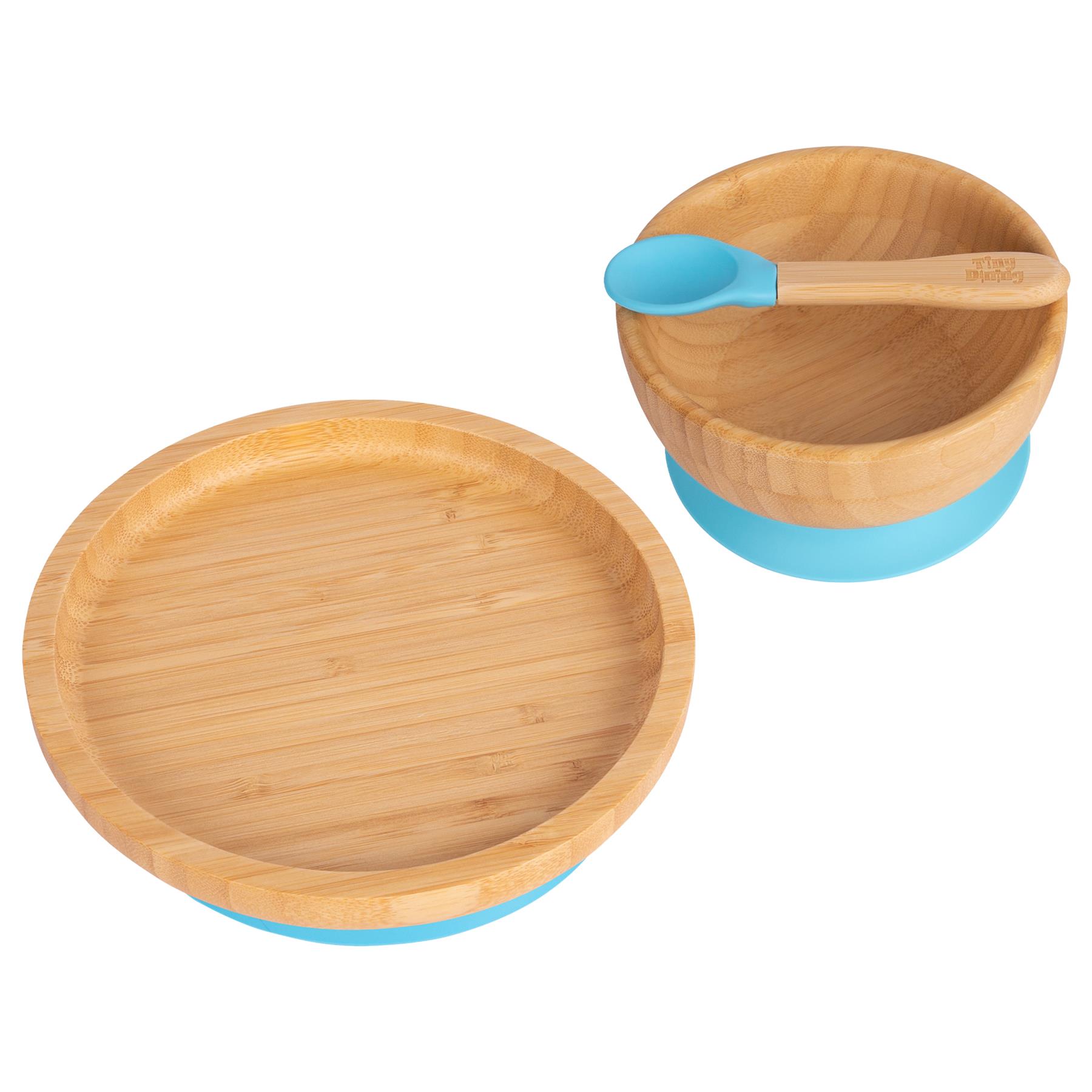 Tiny Dining Children's Bamboo Suction Round Dinner Set - Blue