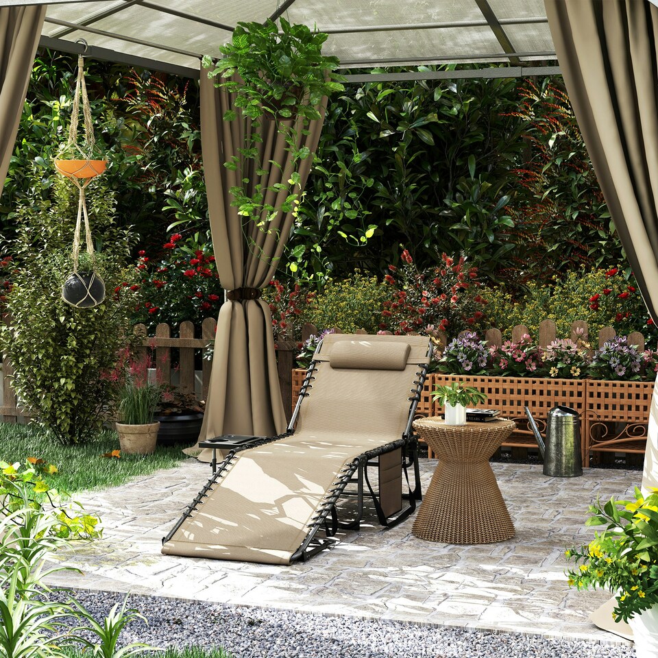 image 1 of Outsunny Folding Sun Lounger with 5-Level Reclining Back, Side Table