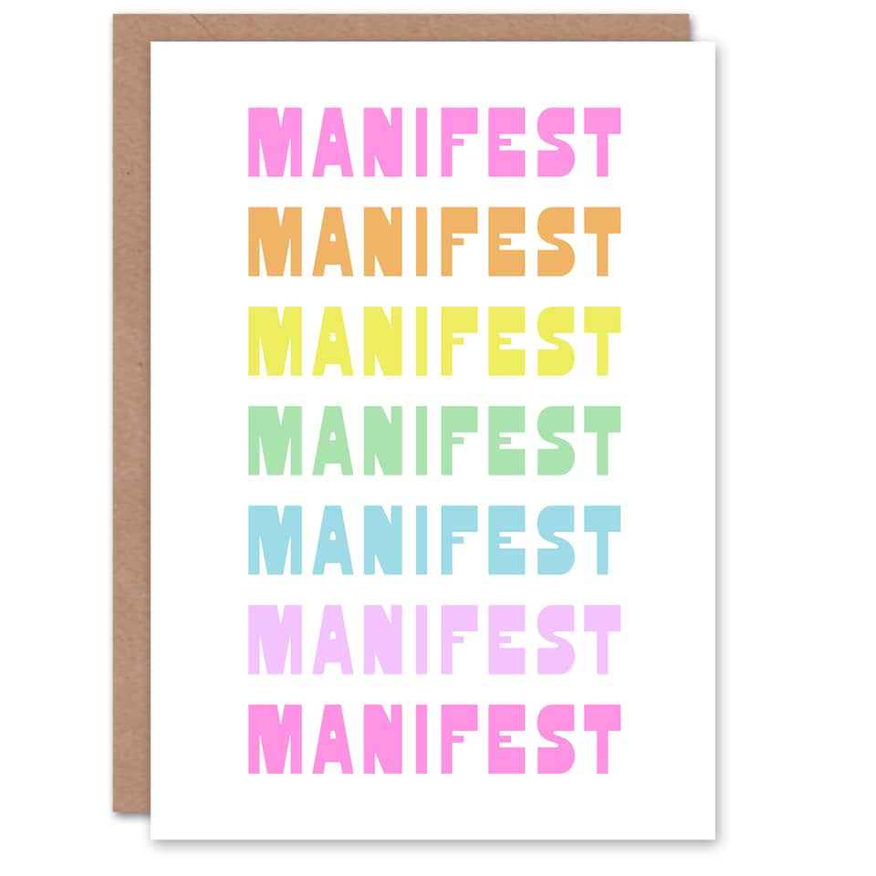 image 1 of Manifest Manifest Manifest Colourful Modern Good Luck Greeting Card