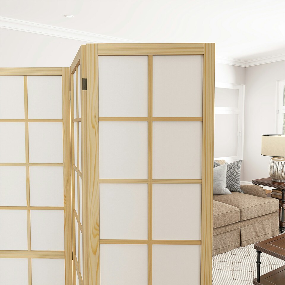 image 1 of HOMCOM Indoor Room Partition, 4 Panel Folding Room Divider, 160 x 170cm Brown | White | 160W x 170H x 1.7Dcm