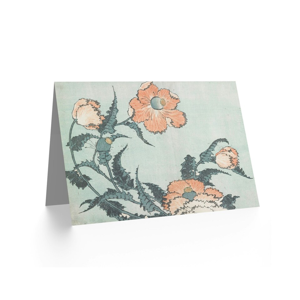 image 1 of Hokusai Poppies Poppy Flower Detail Japanese Floral Art Greeting Card