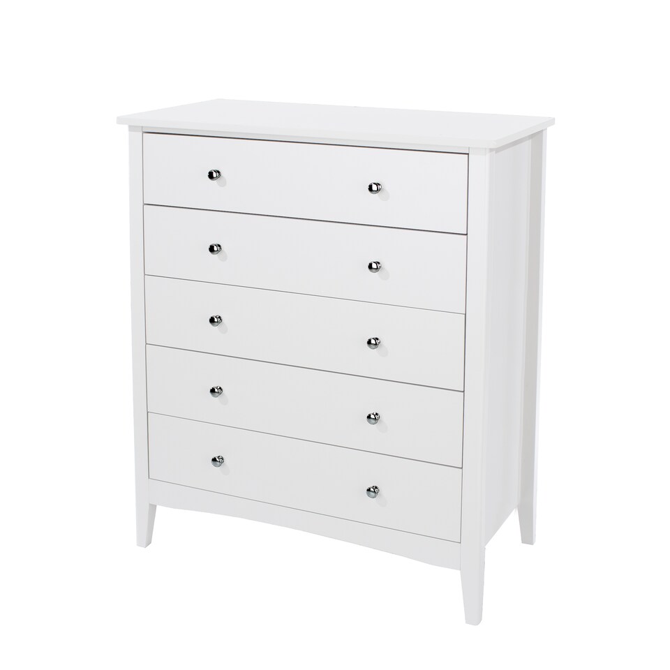 image 1 of Como 5 Drawer Chest of Drawers - Shaker Style Bedroom Storage Cabinet with Space Saving Design | White | White | 1
