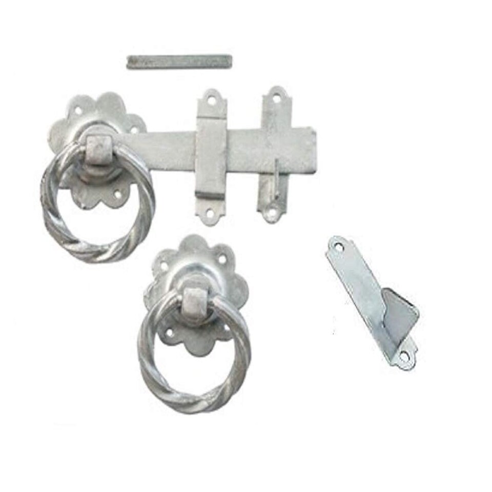 Golden Grace Gate Ring Twisted Latch Set in Galvanised Silver Finish - 21.4 x 12.7 x 4 cm