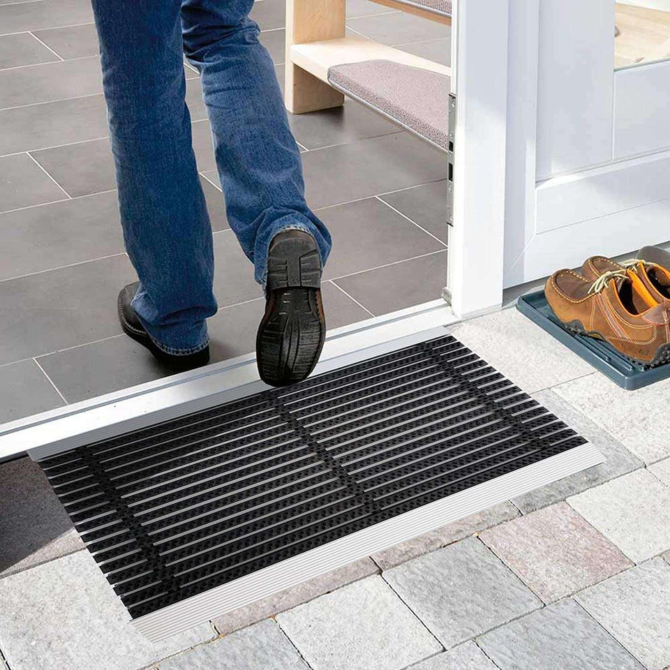 image 1 of Nicoman Aluminium Door Mat with Slats & Black Brushes