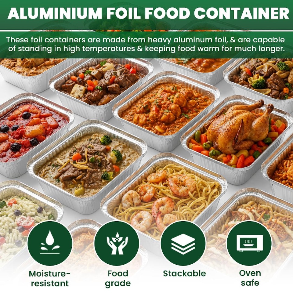 image 1 of ECONX No.1 Aluminium Foil Food Container With Lids Takeaway Food Storage Boxes Pack of 100