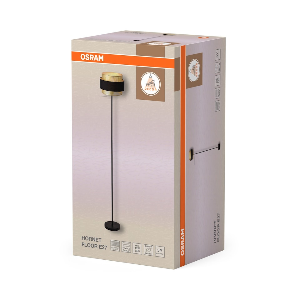 image 1 of Osram Decor Hornet Floor Lamp E27 Black Industrial Standing Tall Light