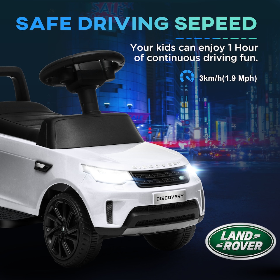 image 1 of AIYAPLAY Land Rover Licensed 6V Kids Electric Ride On Car, 2-in-1 Sliding Car, Battery Powered Car with Headlights, Music, Horn, for 18-60 Months, White