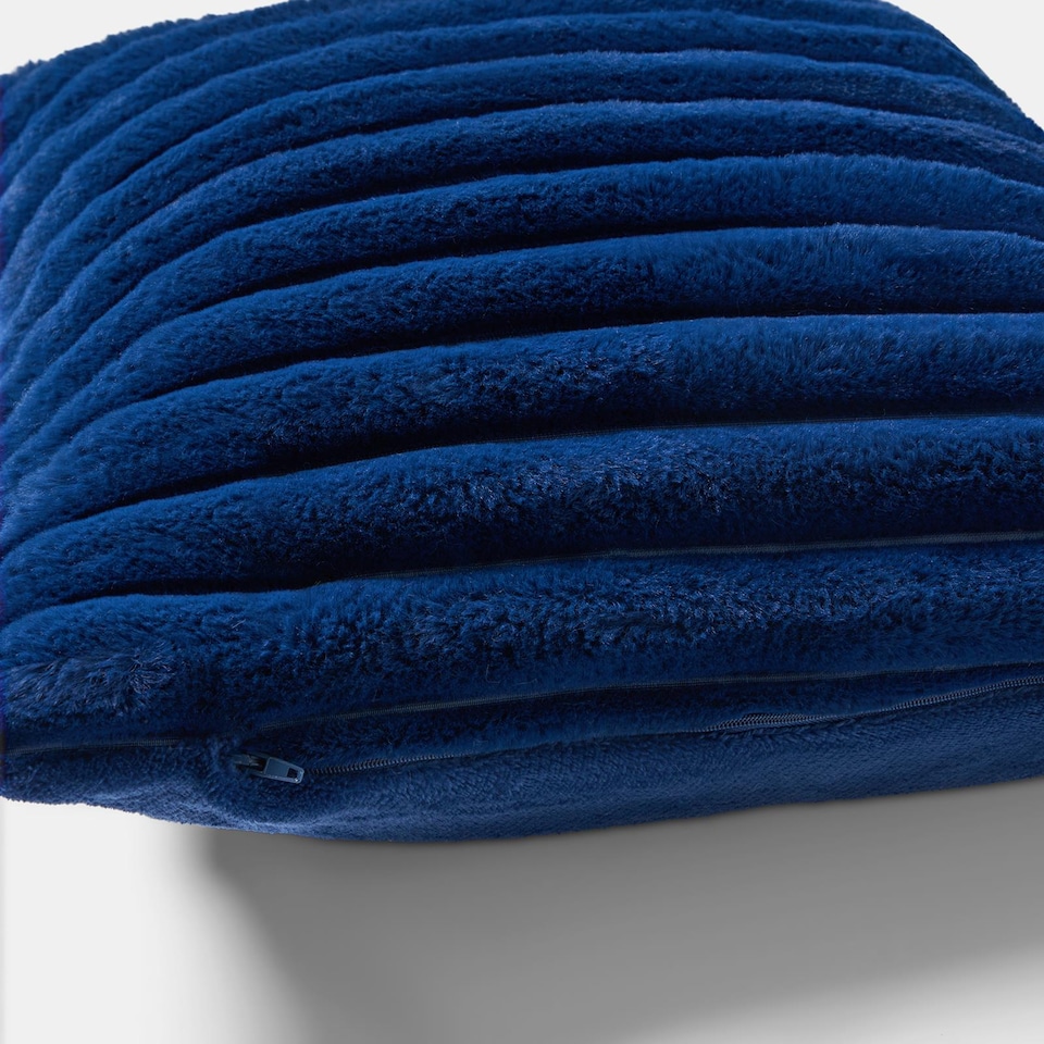 image 1 of OHS 2 x Faux Fur Thick Rib Cushion Covers | Blue | Navy | 45 x 45 cm