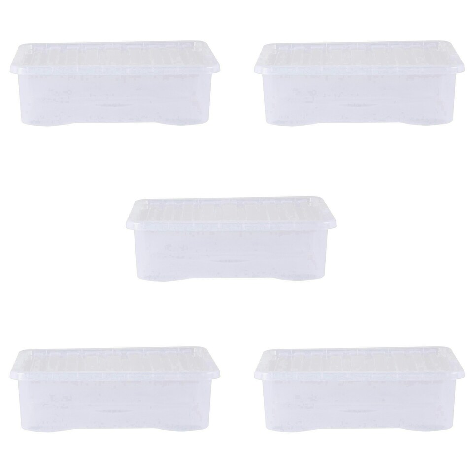 image 1 of Wham Crystal 5 x 32L Stackable Plastic Storage Boxes with Lids Clear
