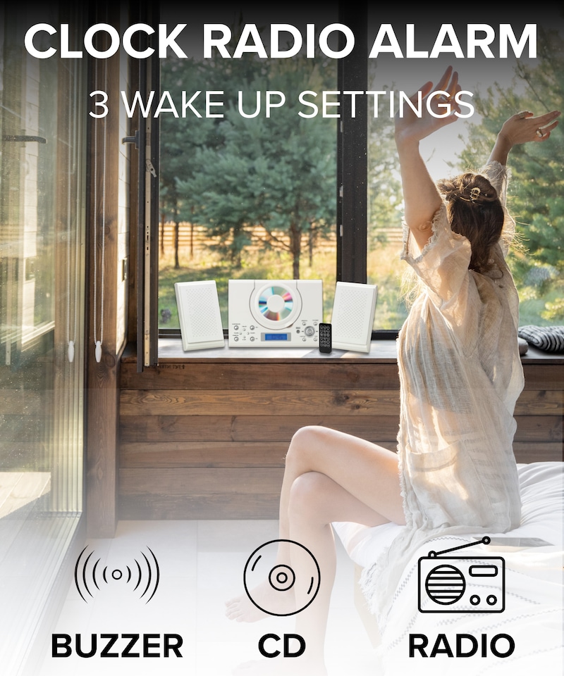 image 1 of CD Player with Speakers - HiFi System for Home with Radio, USB, MP3, Clock Alarm & Remote - Compact Stereo System with Wall Mount Design - Small CD Players for Home - GTMC-101
