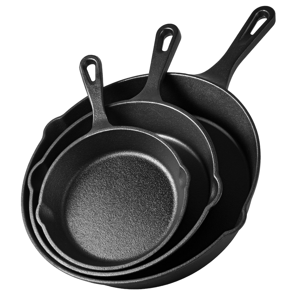 image 1 of VonShef 3Pc Cast Iron Skillet Pan Set - 6", 8", 10"