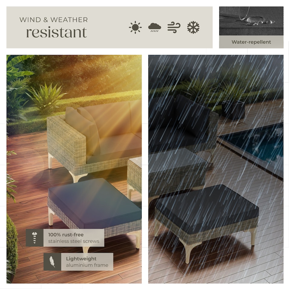 image 1 of Garden Furniture Set Bellaria - 2 armchairs, 2 stools, side table, thick seat cushions | Cream | nature | 169,50 x 204 x 74 cm | 1