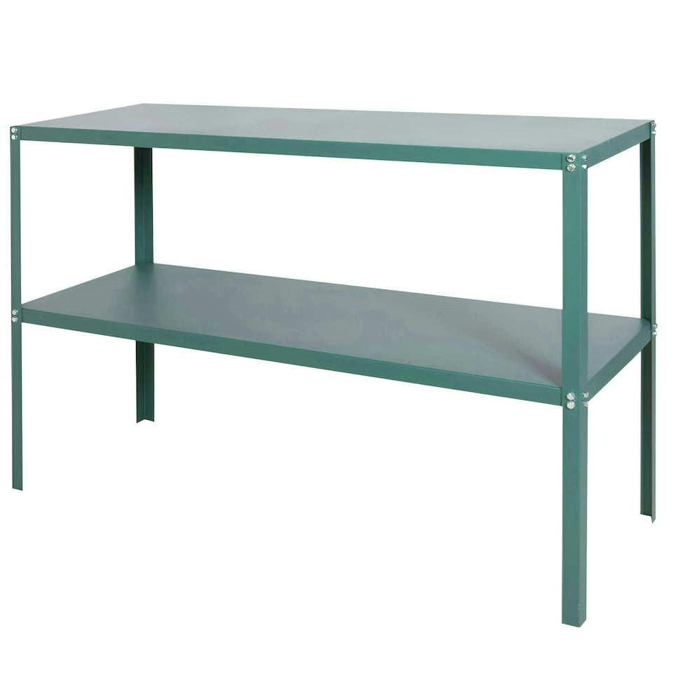 image 1 of Lacewing Twinpack Traditional 2 Tier Greenhouse Staging Shelving Bench in Green 119cm
