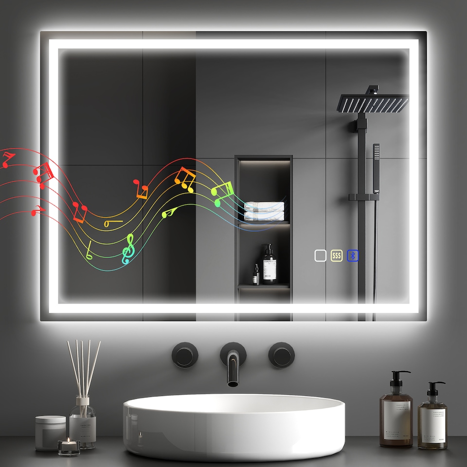 image 1 of HOMCOM 600 800 mm Bluetooth LED Bathroom Mirror, Illuminated Backlit Vanity Mirror with 3 Colours Dimmable, Anti-Fog, Memory Function, Touch Sensor, IP44 | Silver