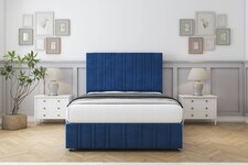 Sloomy Langston Navy Plush Divan Bed With Mattress 2 Drawers Footend With 54" Floor Standing Headboard & 12" Matching Footboard 6' Super King | Blue | Navy | Super King | 1