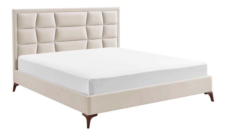 image 1 of 6ft Super King Natural,Tall Headend Headboard Soft Velvet Fabric Upholstered Bed Frame | Clear | Natural | Super King