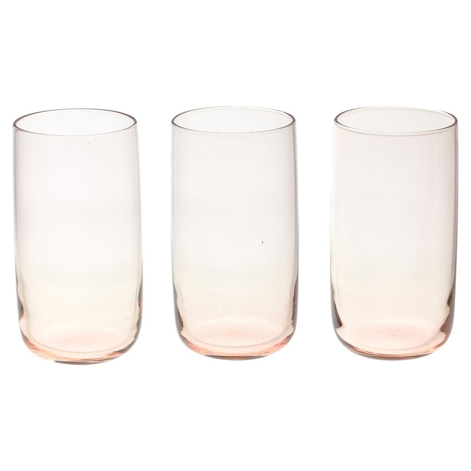 image 1 of Modern Drinking Coloured Glasses Water Dining Juice Tumbler | Clear | Pink 365ml | Set of 6