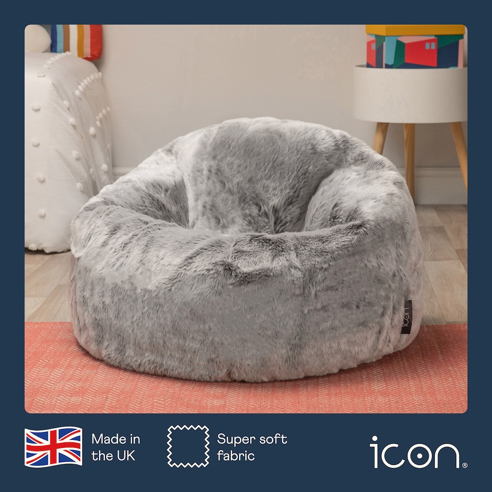 image 1 of Kids Classic Faux Fur Bean Bag Chair Arctic Wolf Grey Bean Bags for Children | Grey | Arctic Wolf Grey | 1