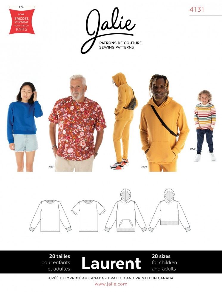 Jalie 4131 Laurent T Shirt Pullover & Hoodie Paper Sewing Pattern – Children’s, Teenagers’, Women’s & Men’s Tops, Sweaters & Hoodies, 28 Sizes, Interm