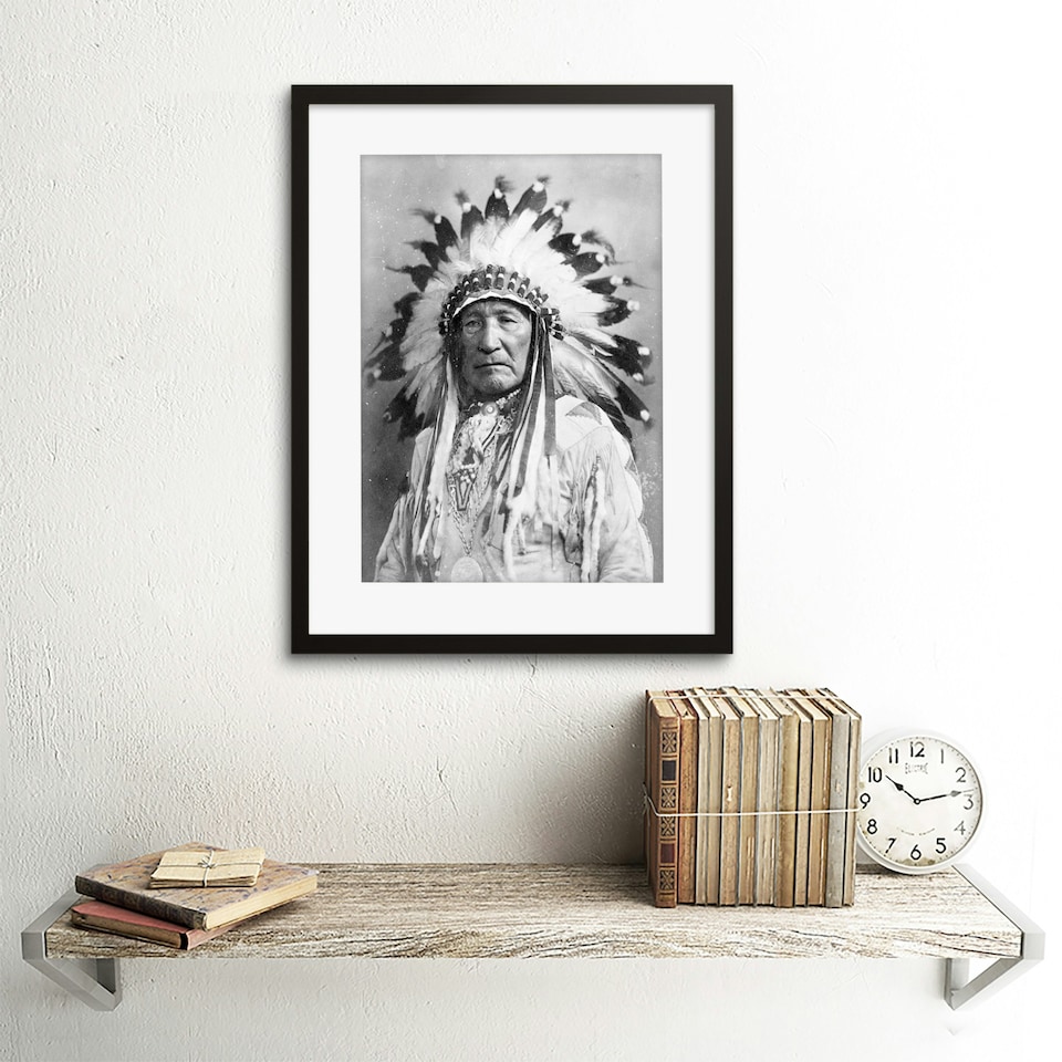 image 1 of Photo Native American Indian Mountain Chief 12x16" Framed Wall Art Print