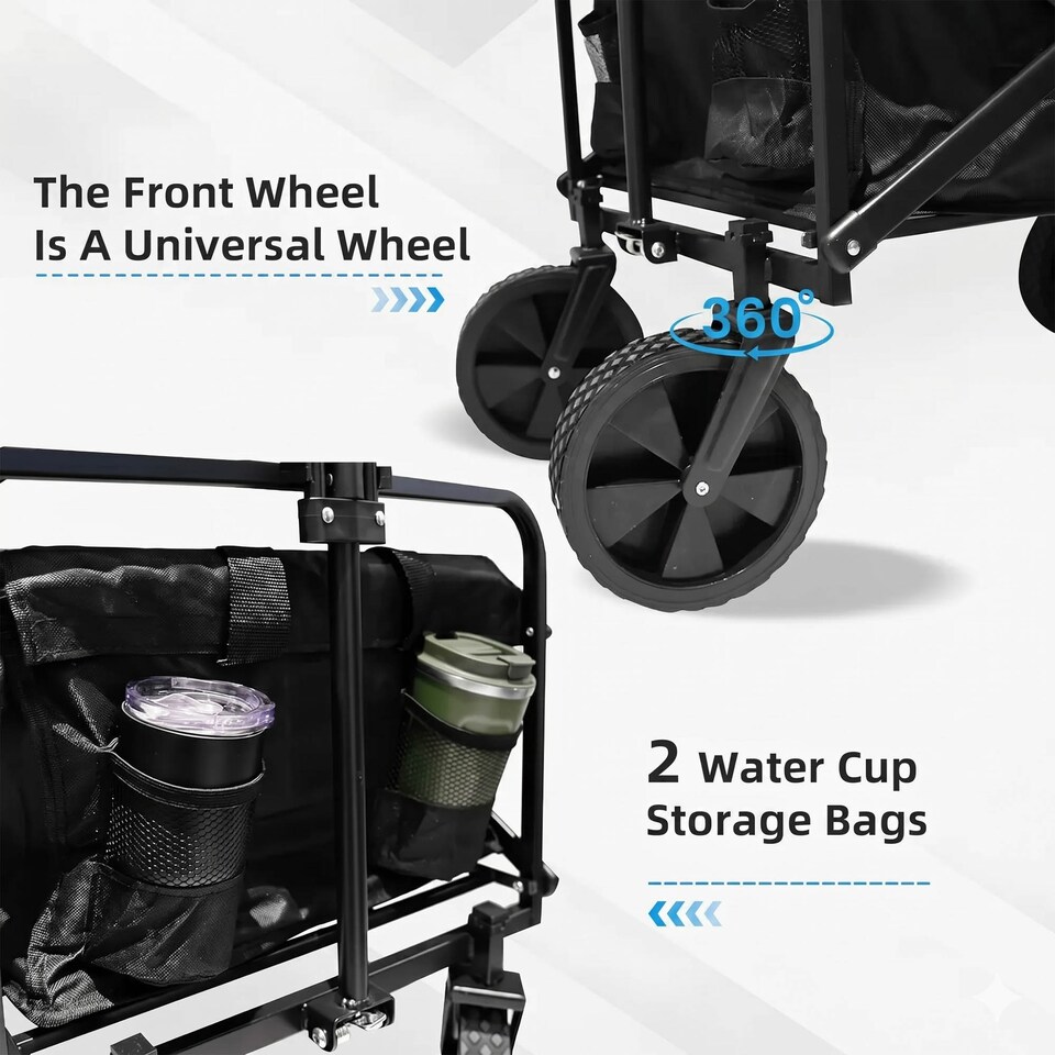 image 1 of Collapsible Heavy Duty Folding Wagon Cart with Adjustable Handle
