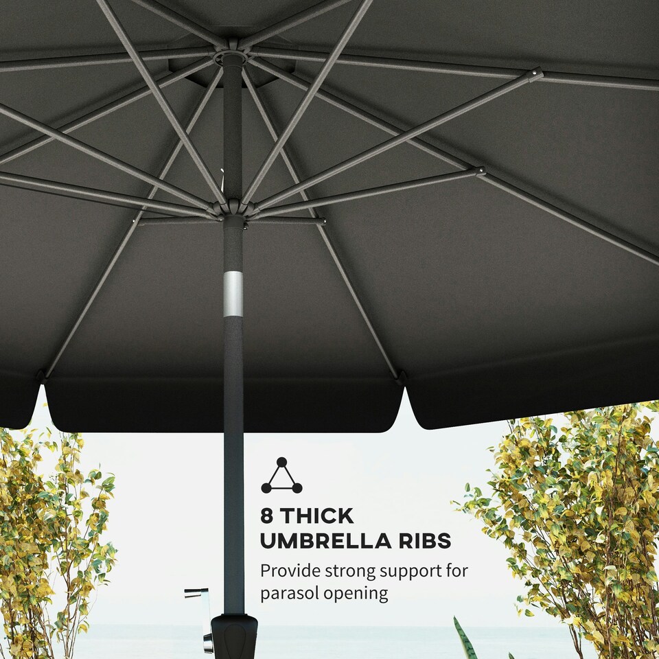 image 1 of Outsunny 2.7m Patio Umbrella Garden Parasol with Crank, Ruffles, 8 Ribs, Black